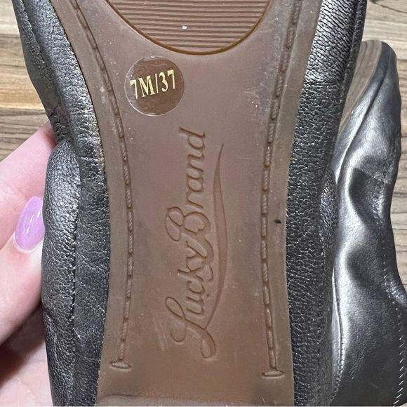 Lucky Brand Size 7 Emmie Dark Brown Gold Tinted‎ Leather Slip On Ballet Flats - Picture 8 of 8